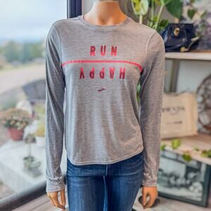 Brooks, Run Happy, Women's Distance Graphic Long Sleeve Running Shirt, Medium